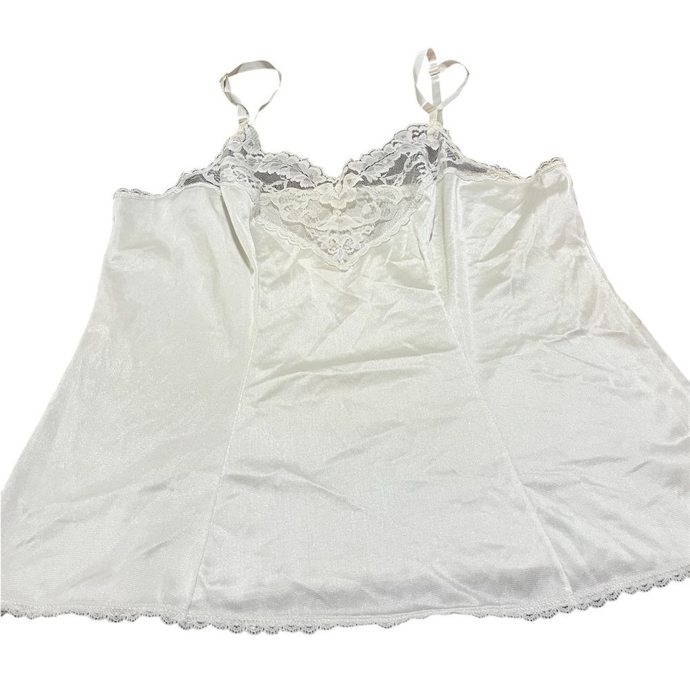 Vintage Vassarette White Lace Camisole Lingerie Nylon Satin Tank Top